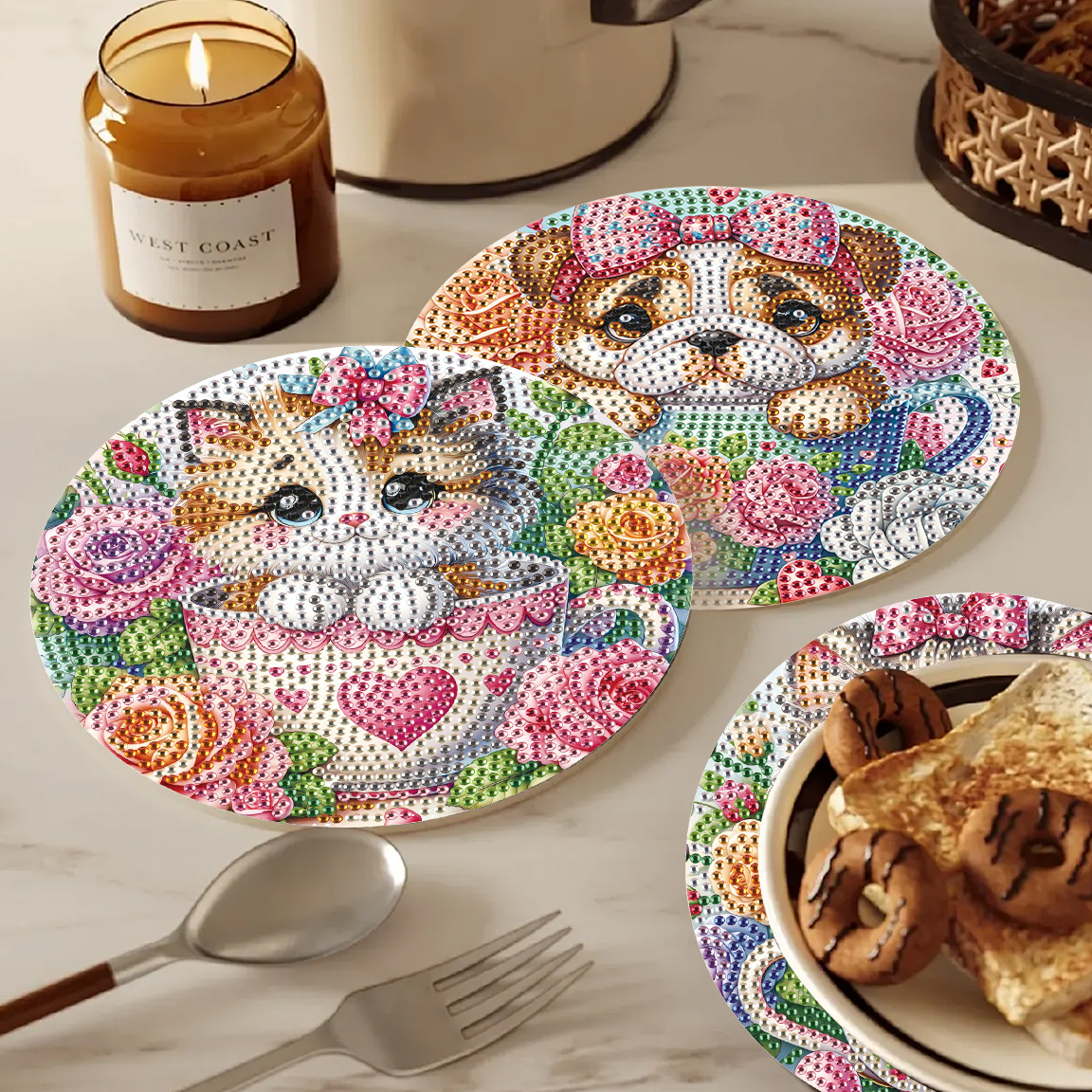 Photography Desk - 3Pcs Diamond Art Painting Placemat kits,Teacup