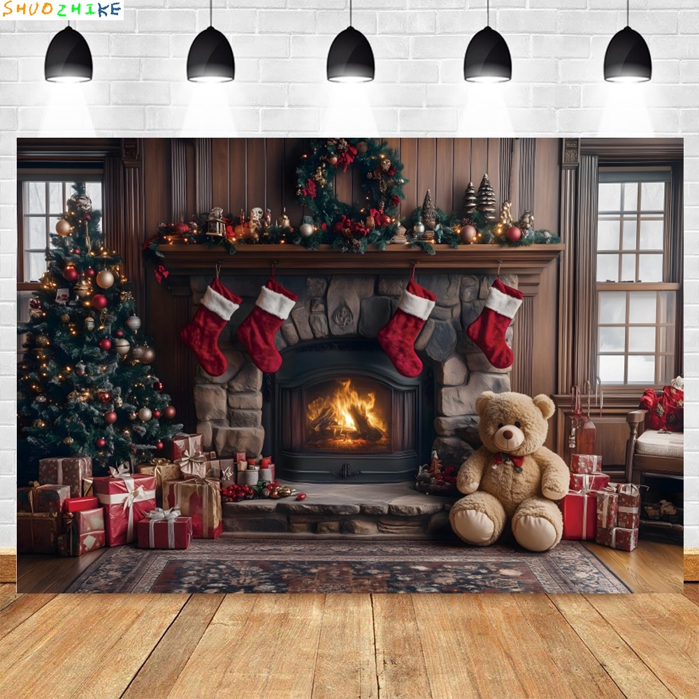 Christmas Day Wreath Family Ne - Photography Backdrop Muslin reseña y precio