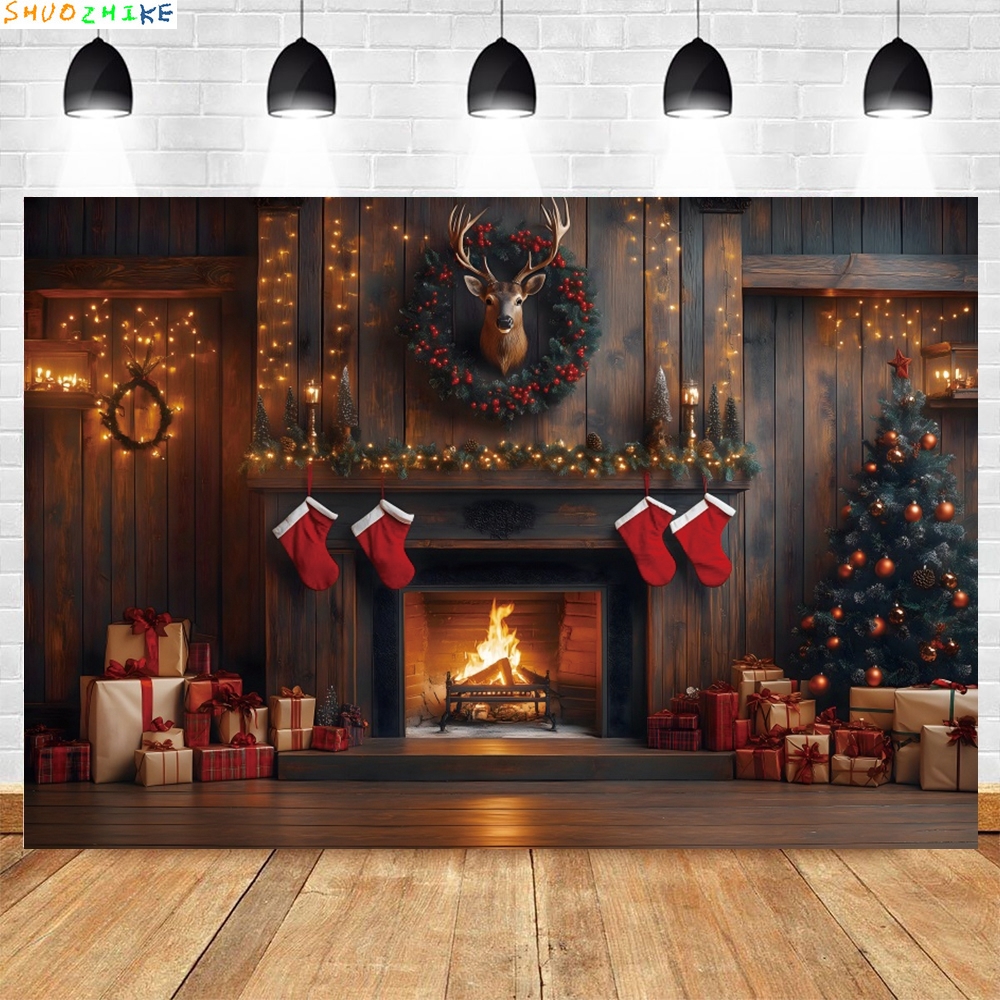 Christmas Day Wreath Family Ne - Photography Backdrop Muslin reseña y precio