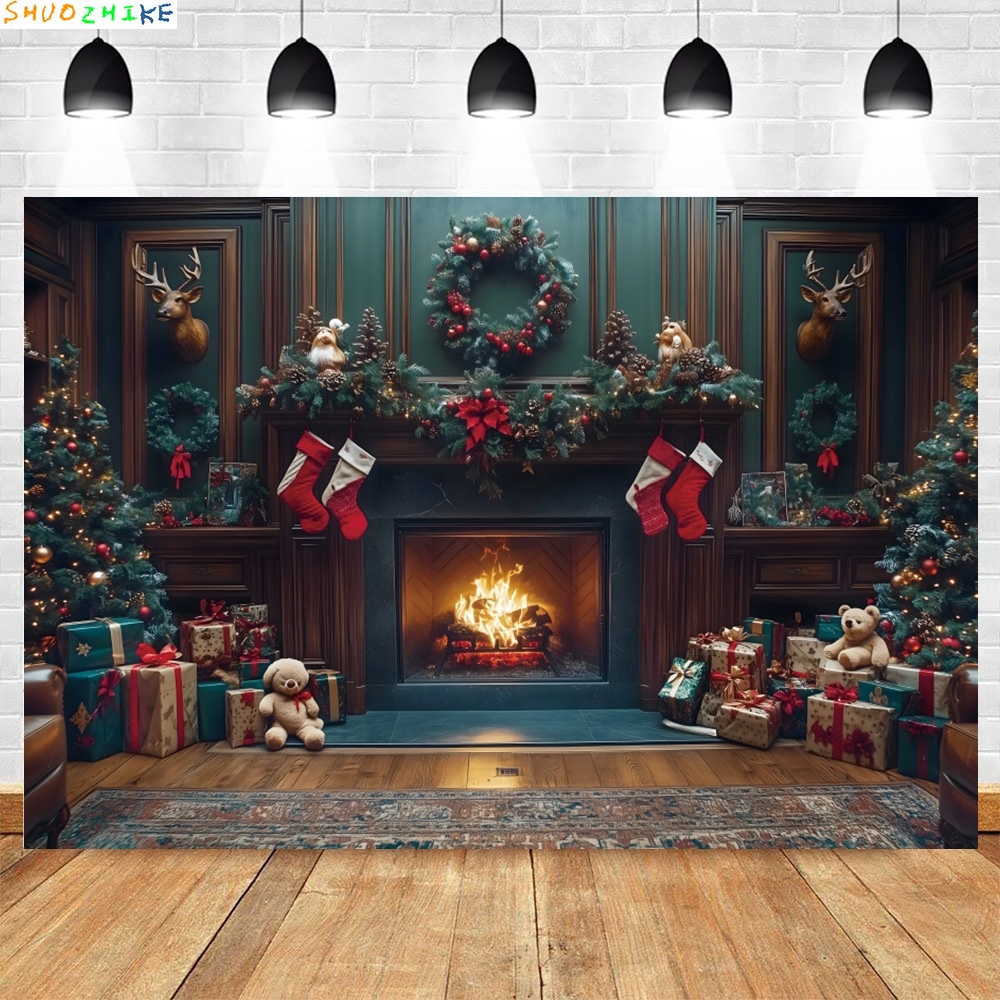 Christmas Day Wreath Family Ne - Photography Backdrop Muslin reseña y precio