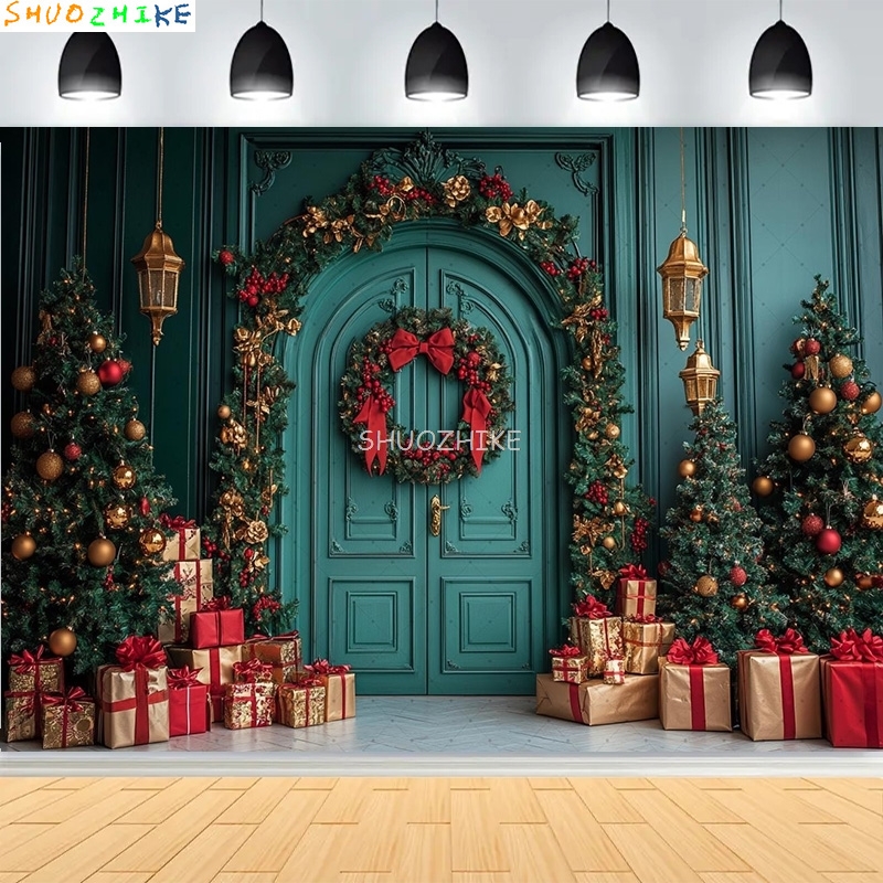 Christmas Day Wreath Family Ne - Photography Backdrop Muslin reseña y precio