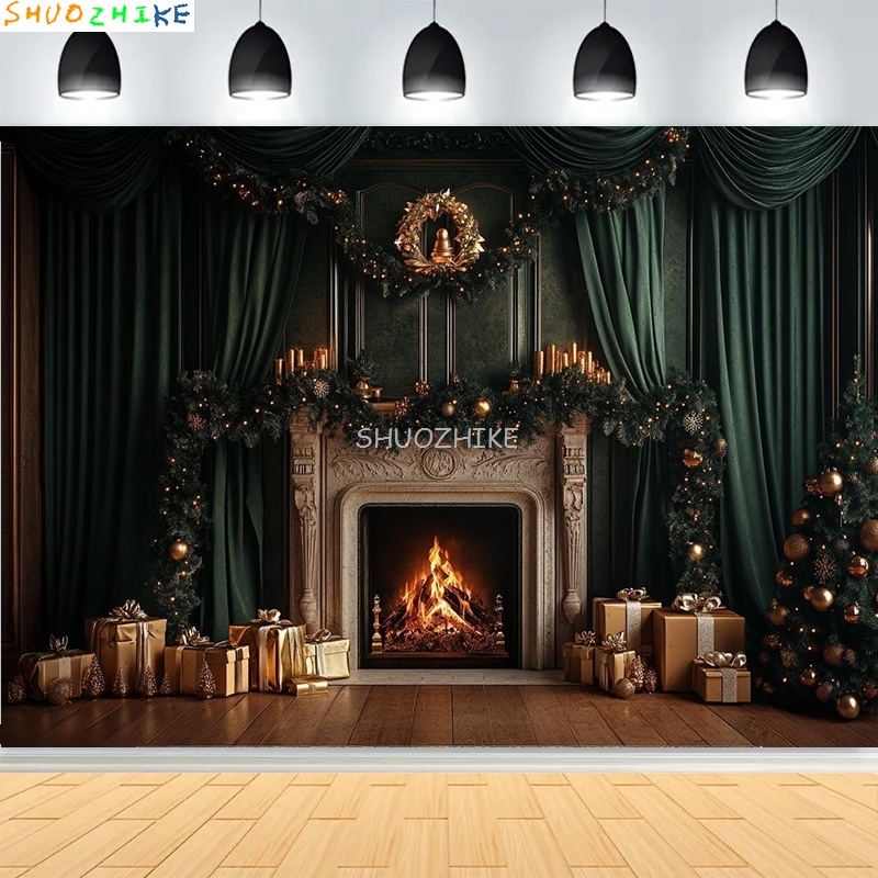 Christmas Day Wreath Family Ne - Photography Backdrop Muslin reseña y precio